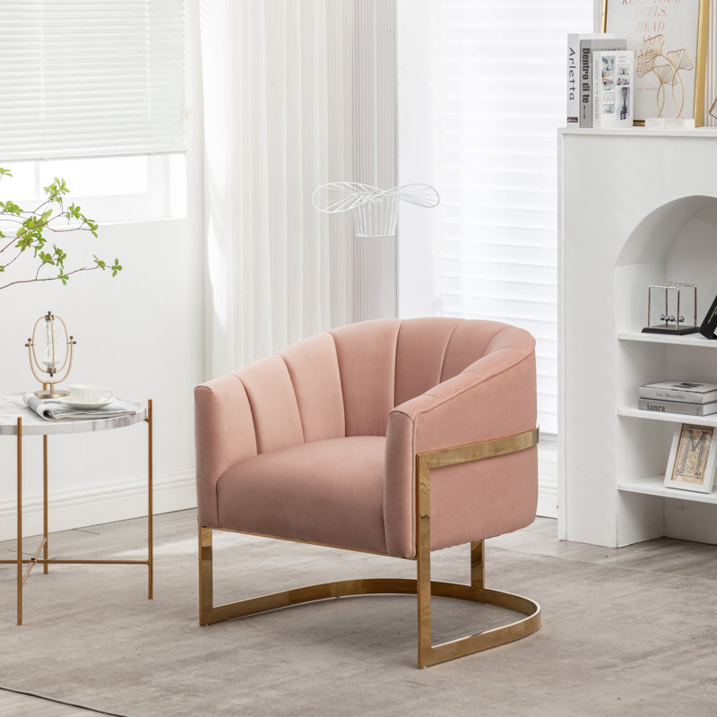 Tellico Upholstered Barrel Chair Etta Avenue Fabric Pink Velvet